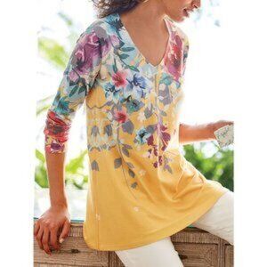 Soft Surroundings Delphina Floral V-Neck Sweater Tunic